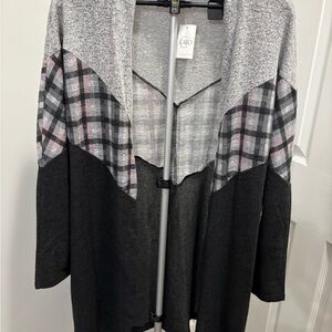 Gray and Black Plaid Women's Lightweight Cardigan
